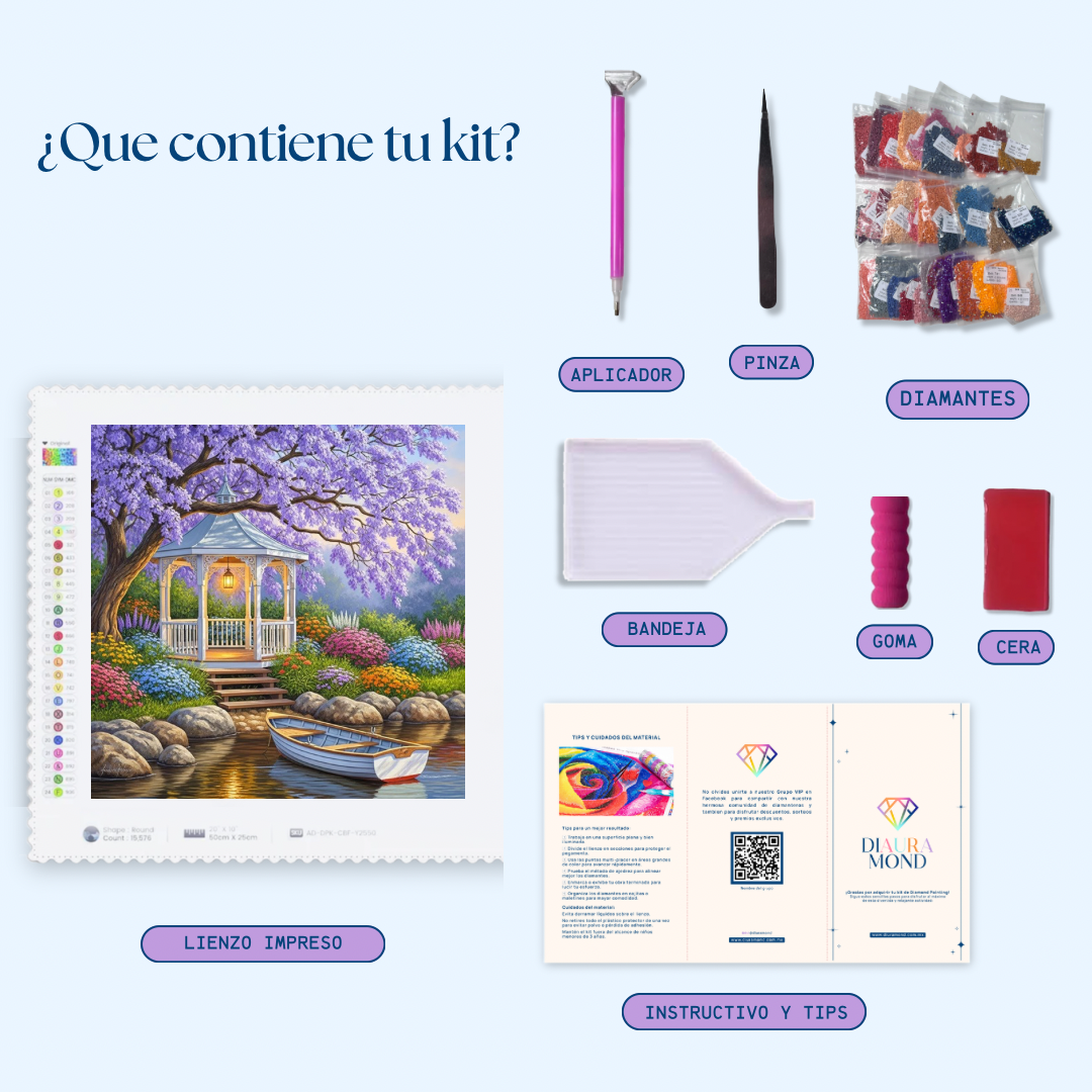 Susurros de Jacaranda. Kit Diamond Painting 40x40 cm.