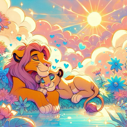Simba y Nala. Kit Diamond Painting 40x40 cm.