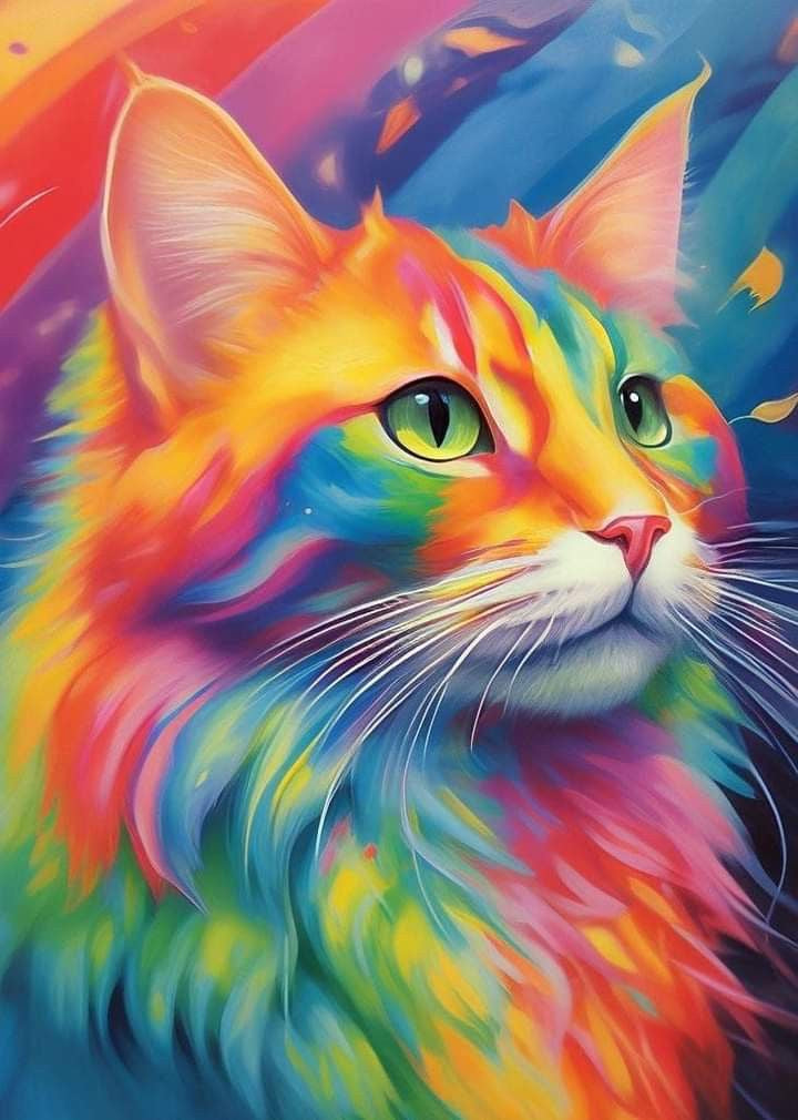 Gato colorido. Kit Diamond painting 40x50 cm.