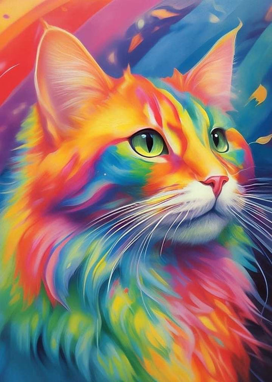 Gato colorido. Kit Diamond painting 40x50 cm.