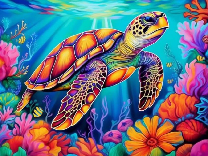 Tortuga marina. Kit Diamond painting 40x50 cm.