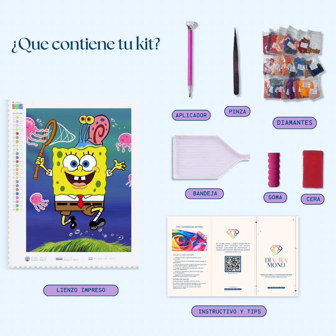 Bob esponja. Kit Diamond Painting. 30x40 cm.
