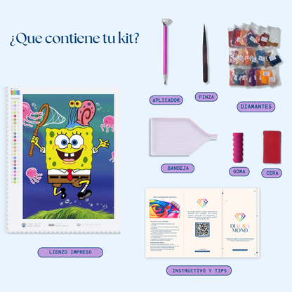 Bob esponja. Kit Diamond Painting. 30x40 cm.