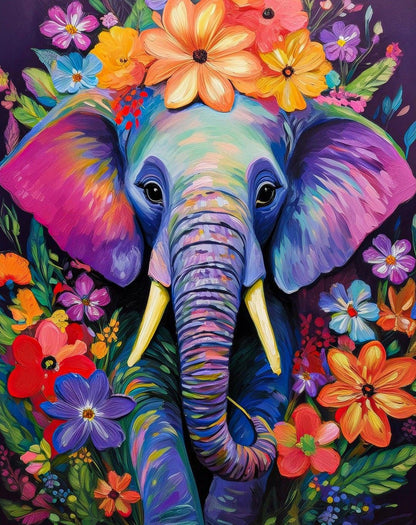 Elefante primavera. Kit Diamond painting 40x50 cm.