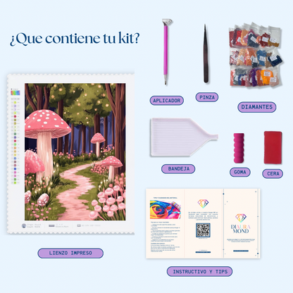 Bosque fungi. Kit Diamond painting 40x50 cm.