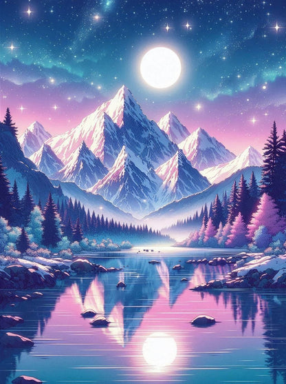 Paisaje nevado. Kit Diamond painting 40x50 cm.