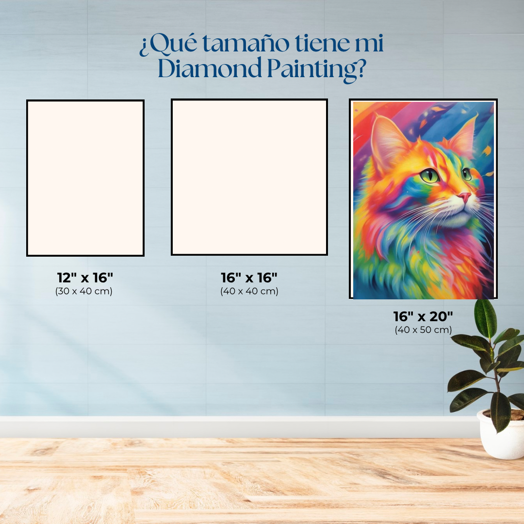 Gato colorido. Kit Diamond painting 40x50 cm.