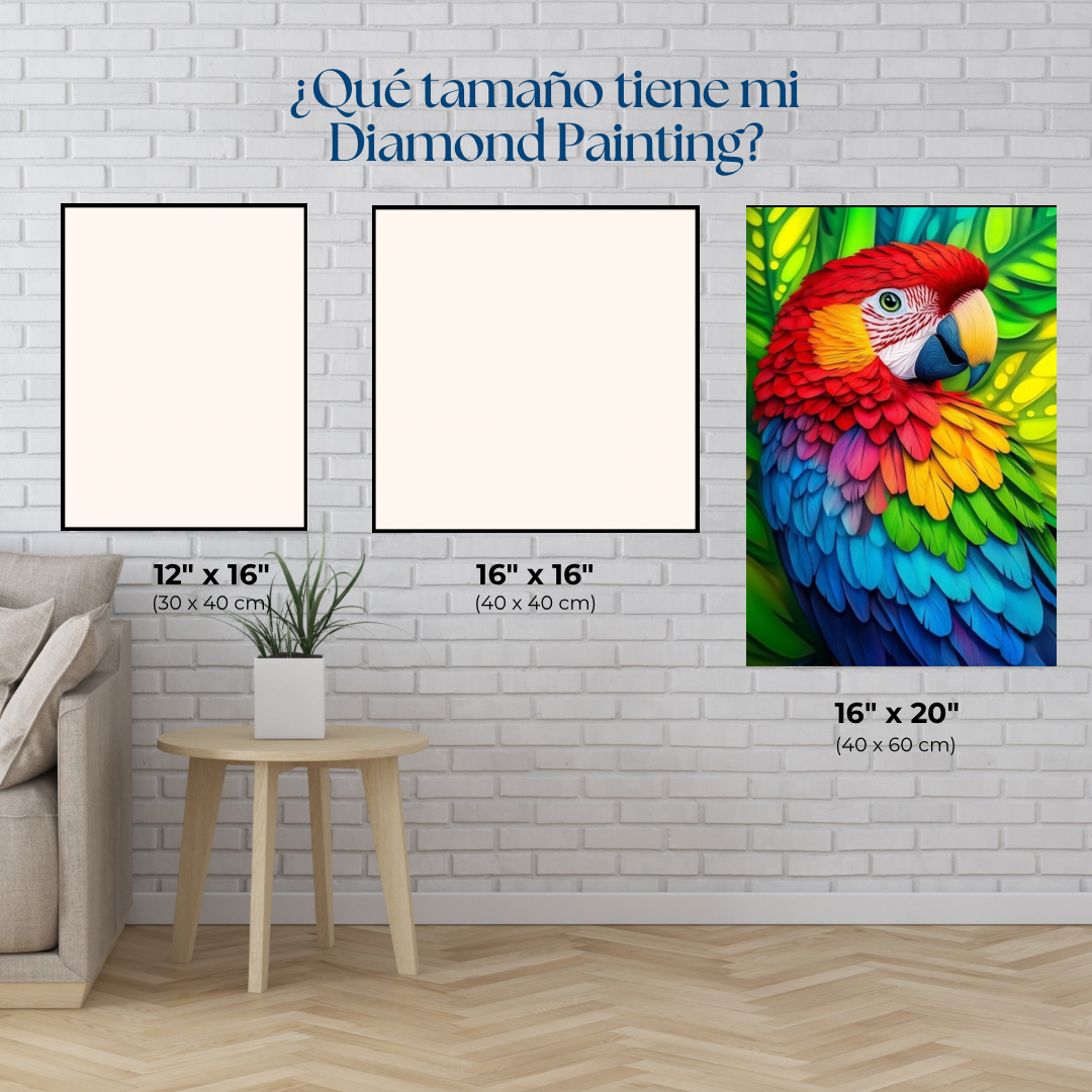 Guacamayo multicolor. Kit Diamond painting 40x60 cm.